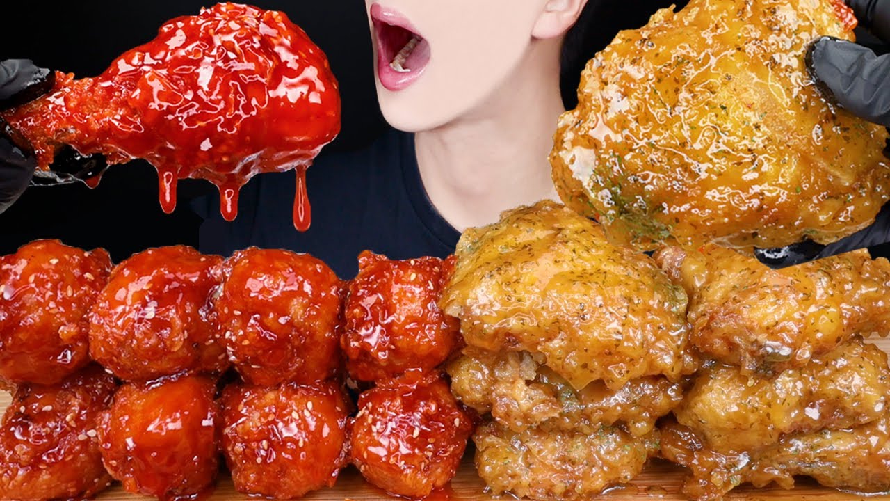ASMR BBQ SPICY CHICKEN FRIED CHICKEN CHEESY MUKBANG 양념 치킨 먹방 辛いチキン 咀嚼音 モッパン pedas ayam EATING SOUNDS