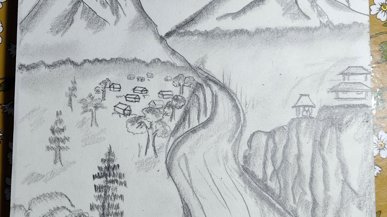 how to draw mountain and valley scenery @DedinArt 