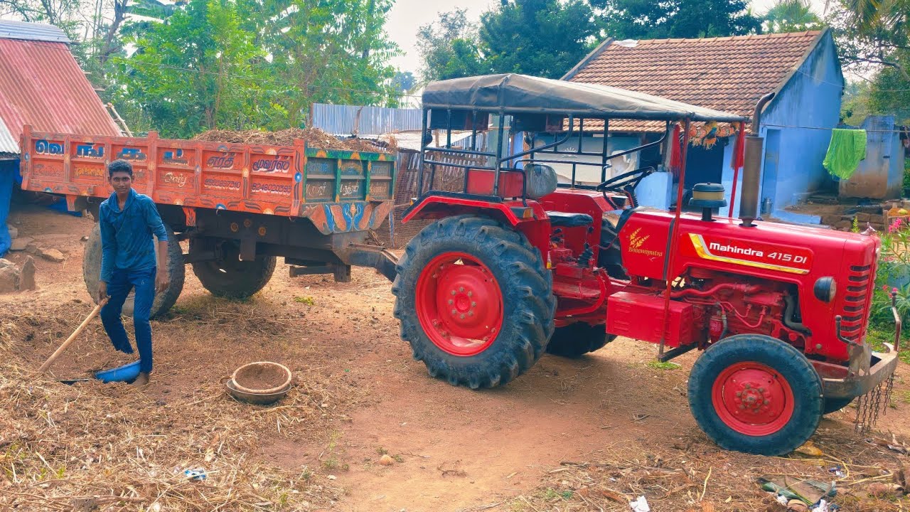 Mahindra 415 di tractor goes to cow dung humans loading and unloading video....