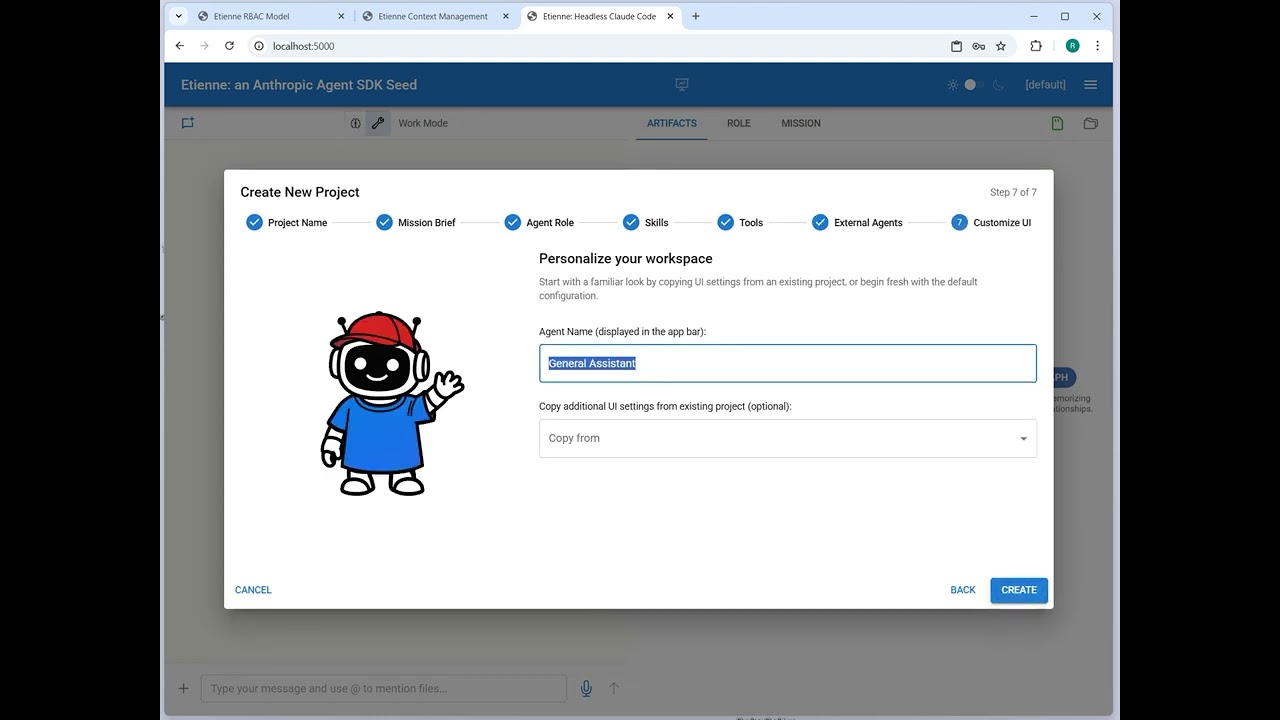 Etienne (Coding Agent Harness): Create a new project and publish a website