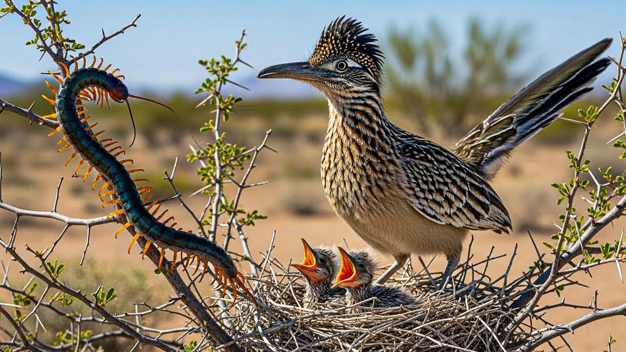 Roadrunner vs Giant & Snake Centipede! Desert Nest Showdown.