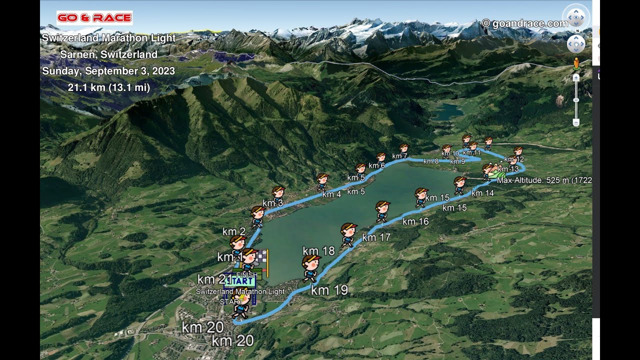 Switzerland Marathon Light: fly over the half-marathon 3D course map!