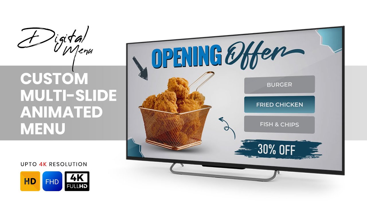 Full Restaurant Digital Menu Board | Multi-Slide Animated Menu (3 Minutes)