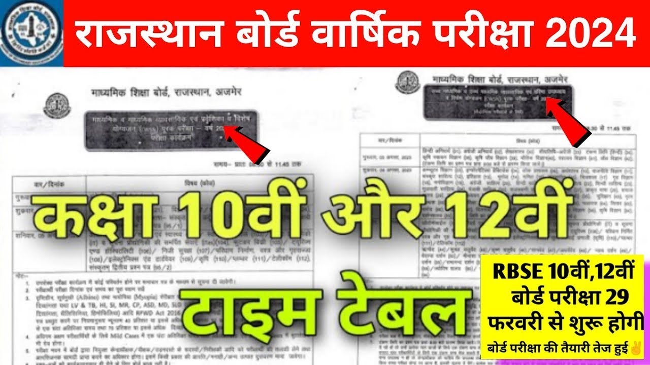 Rajasthan Board 10th,12th Exam 2024 kab hogi /RBSE Board Exam time table 2024