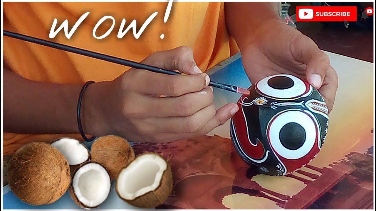 DIY # Coconut shell craft ideas/How to make paint with coconut shell/Coconut shell wall hanging ...