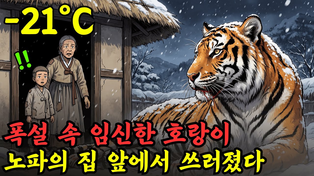 폭설의 밤: 만삭의 호랑이가 노파의 집 앞에 쓰러졌다, 무슨 일이 있었을까?