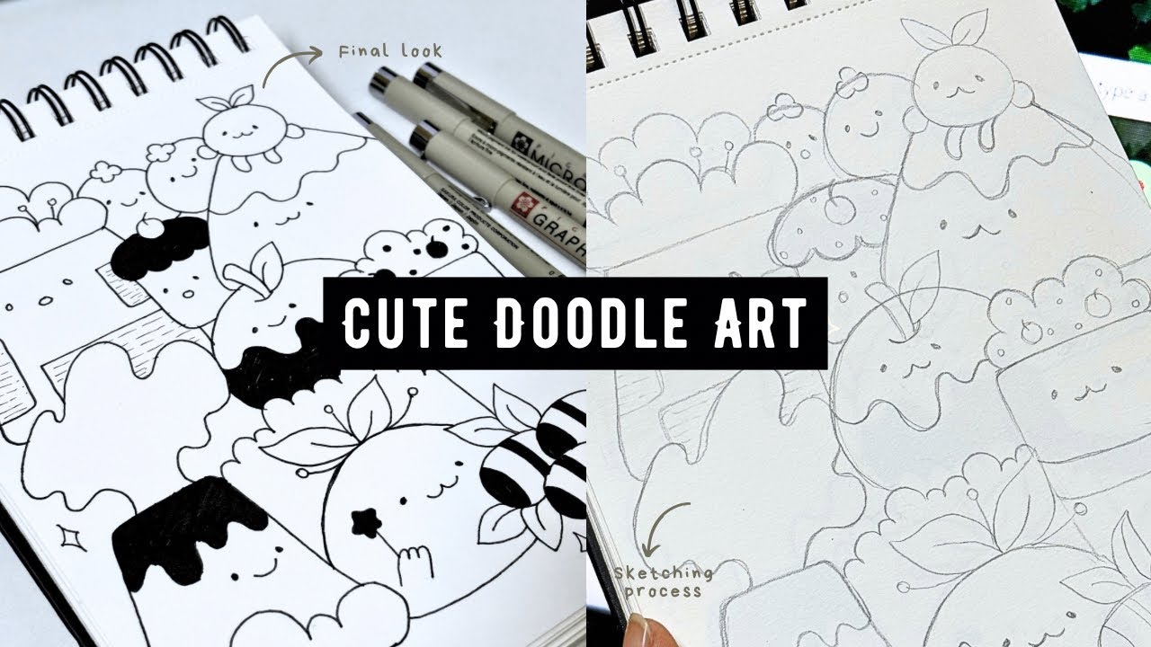 How I make cute doodle art 🌸 🎀🍓 | asmr and aesthetic 🌿🤍☁️ step-by-step doodle for beginners 2024
