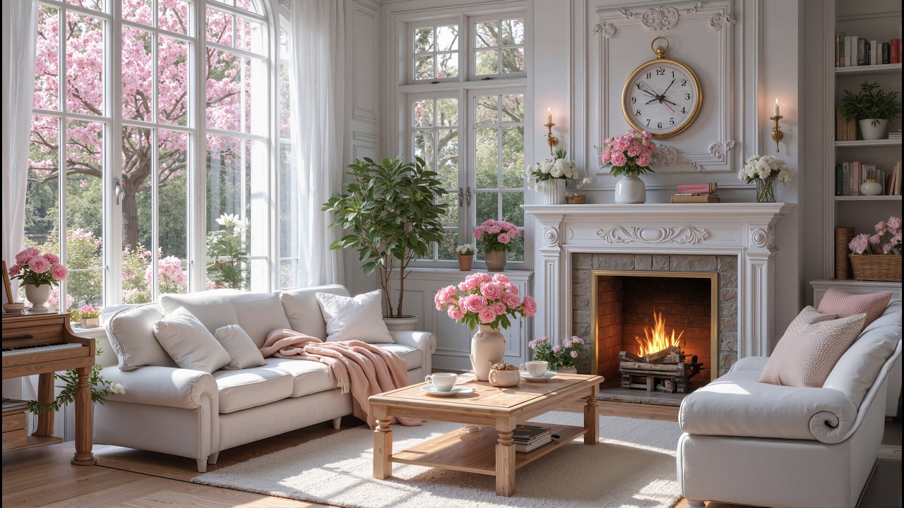 Beautiful Spring Morning Vibes 🌺🔥 Cozy Living Room with Soft Piano Music for Relax, Study & Work