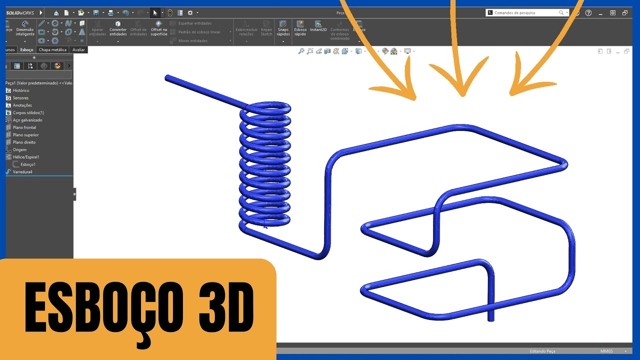 ESBOÇO 3D CURVA PROJETADA - SOLIDWORKS 2023 TUTORIAL
