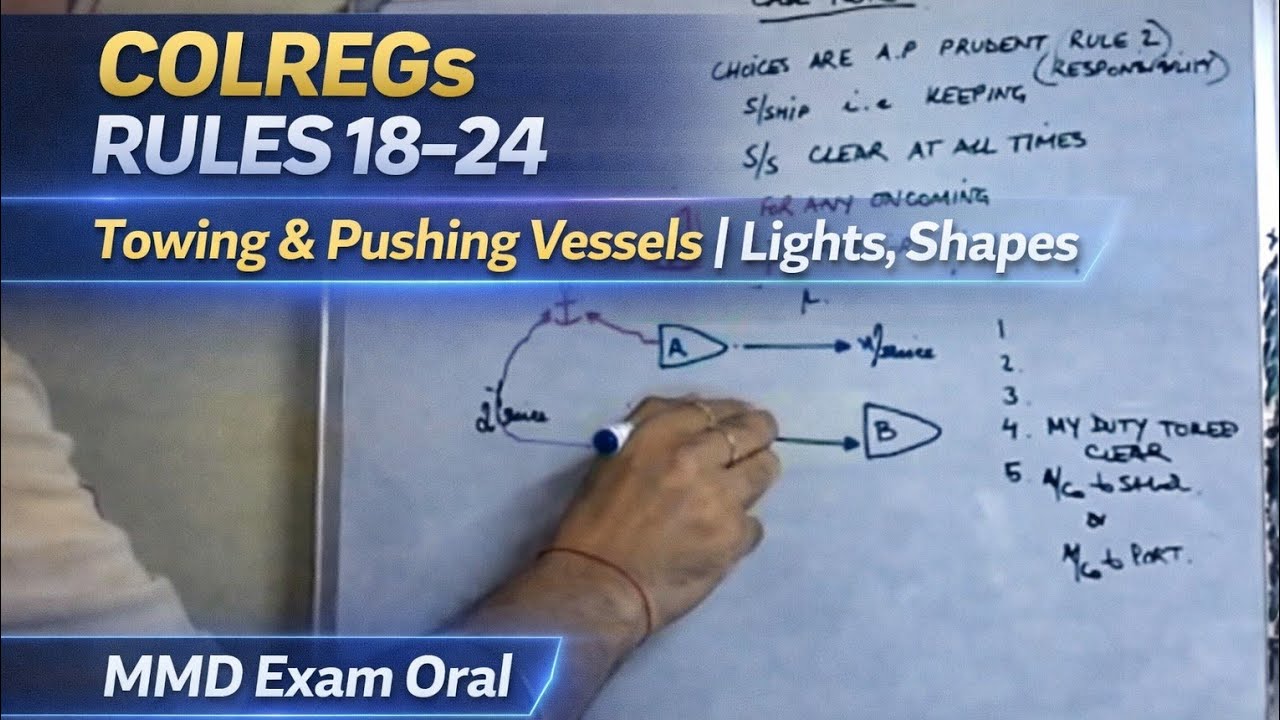 COLREGs Rules 18–24 | Towing & Pushing Vessels | Lights, Shapes & Exam Traps