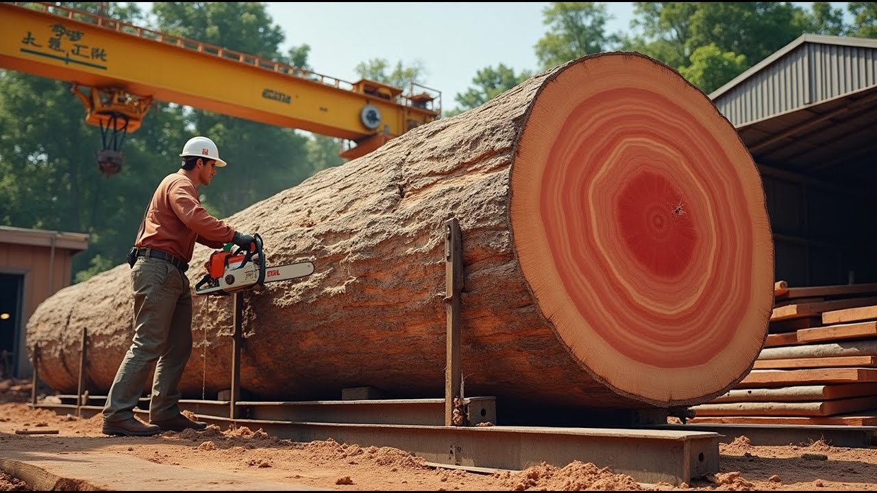Giant Woodworking Factory Saws 1000 Year Old Tree Trunk | Technical Challenge and Machine Power