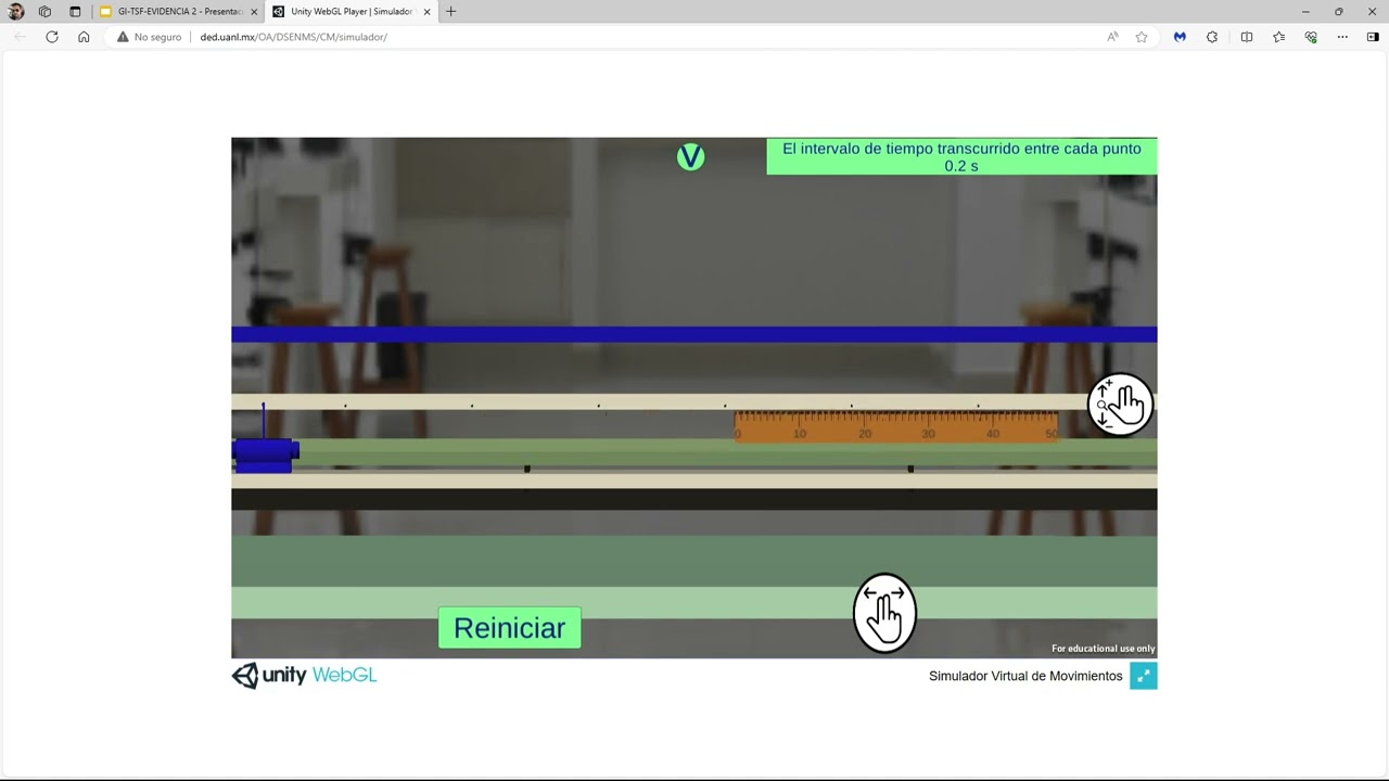 Movimiento rectilíneo uniforme, Simulador