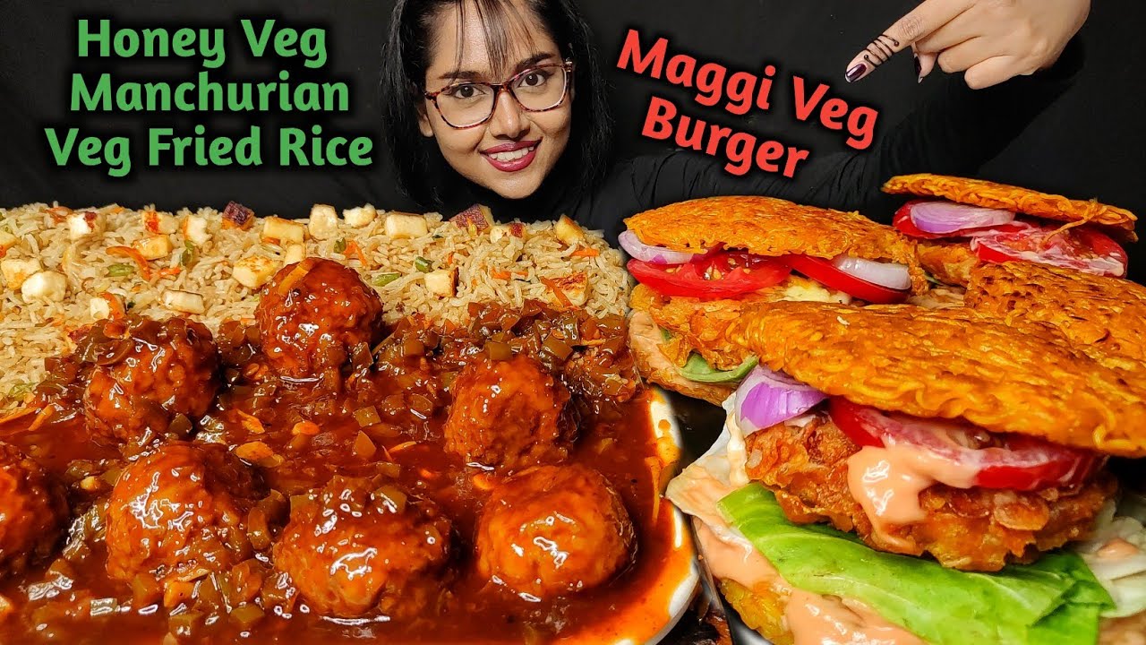 Eating Honey Veg Manchurian and Veg Fried Rice | Asmr Eating | Big Bites | Mukbang | Veg thali