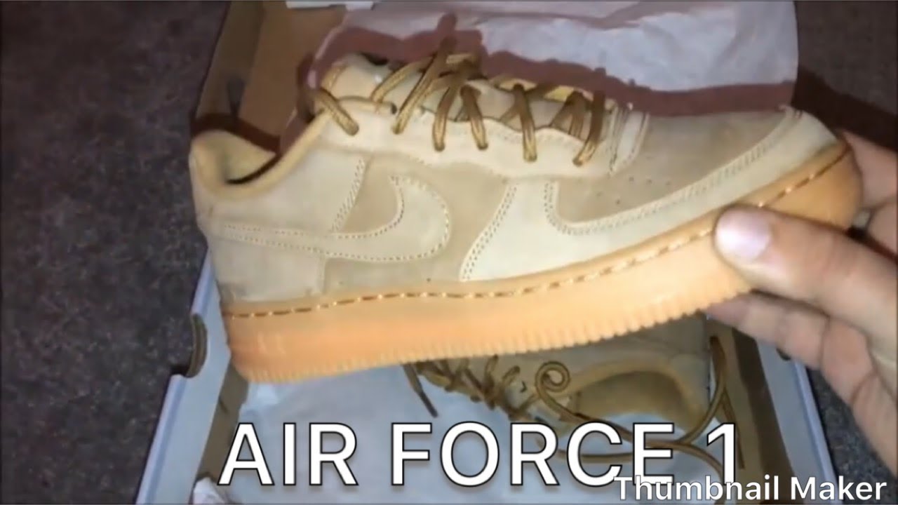 NIKE AIR FORCE 1 WINTER PRM GS FLAX OUTDOOR GREEN Unboxing