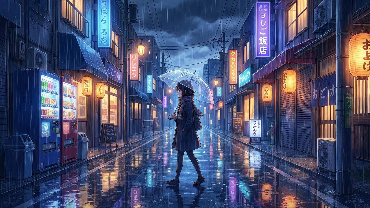 Walking Home Alone... 🌃 Aesthetic Anime Rain Sounds & City Ambience