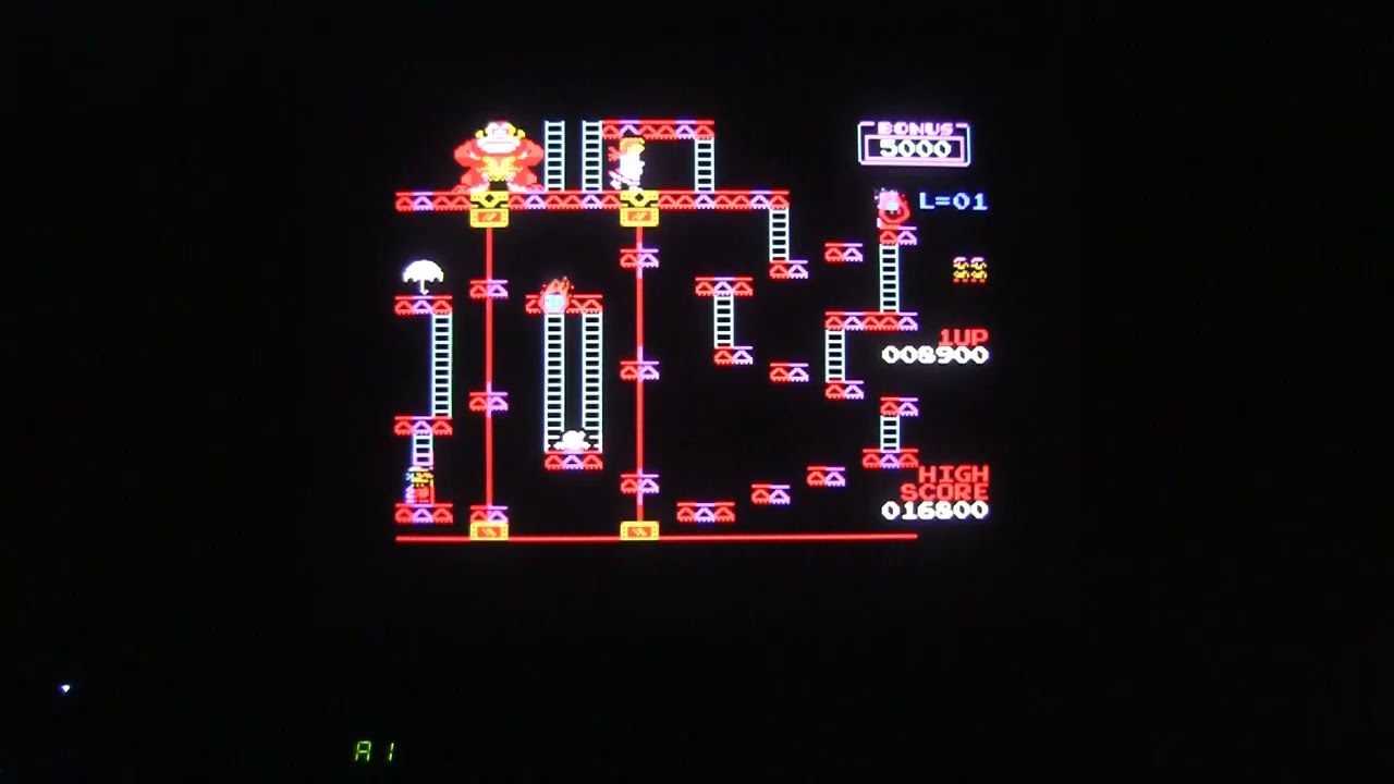 Donkey Kong for the ZX Spectrum. Playing on real hardware with CRT.