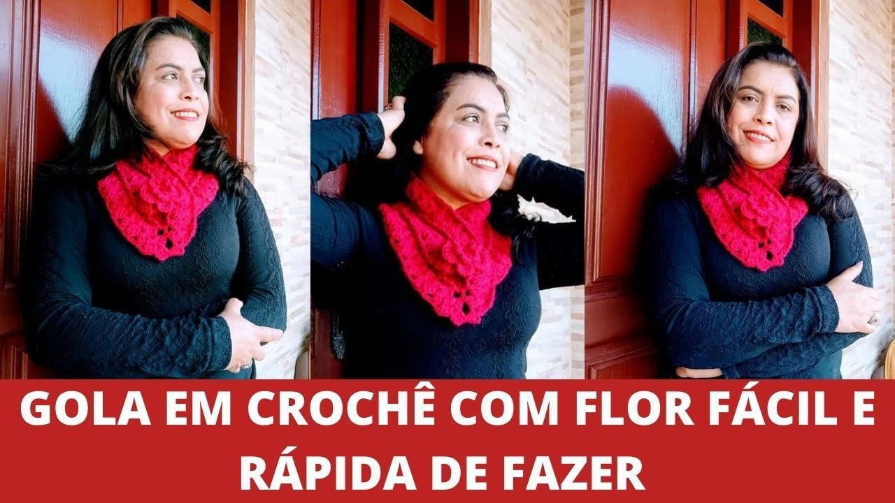 GOLA EM CROCHÊ COM FLOR FÁCIL E RÁPIDA DE FAZER