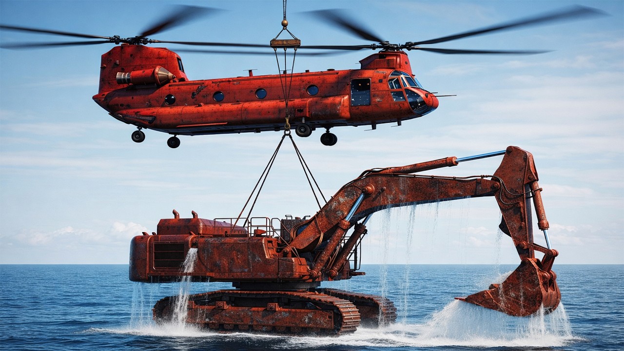 Ocean Operation: Massive Excavator Airlift Begins 🚁🔥 | Funny Beast Garage Animation