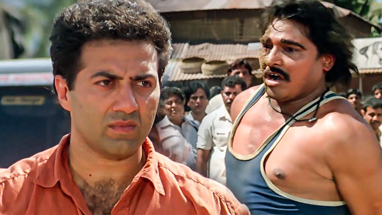 सालों कातिया के नामर्दों औरत पे हाथ उठाते हो, आओ मुझे हाथ लगाव - Sunny Deol ,Meenakshi S. - Ghatak