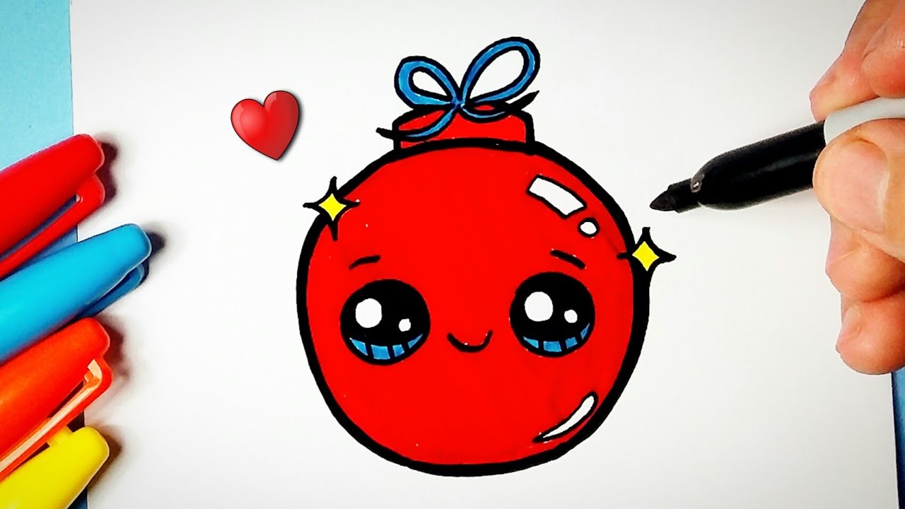 Como desenhar Enfeite de Natal Bola Kawaii ❤ Desenhos Kawaii - Desenho para Desenhar