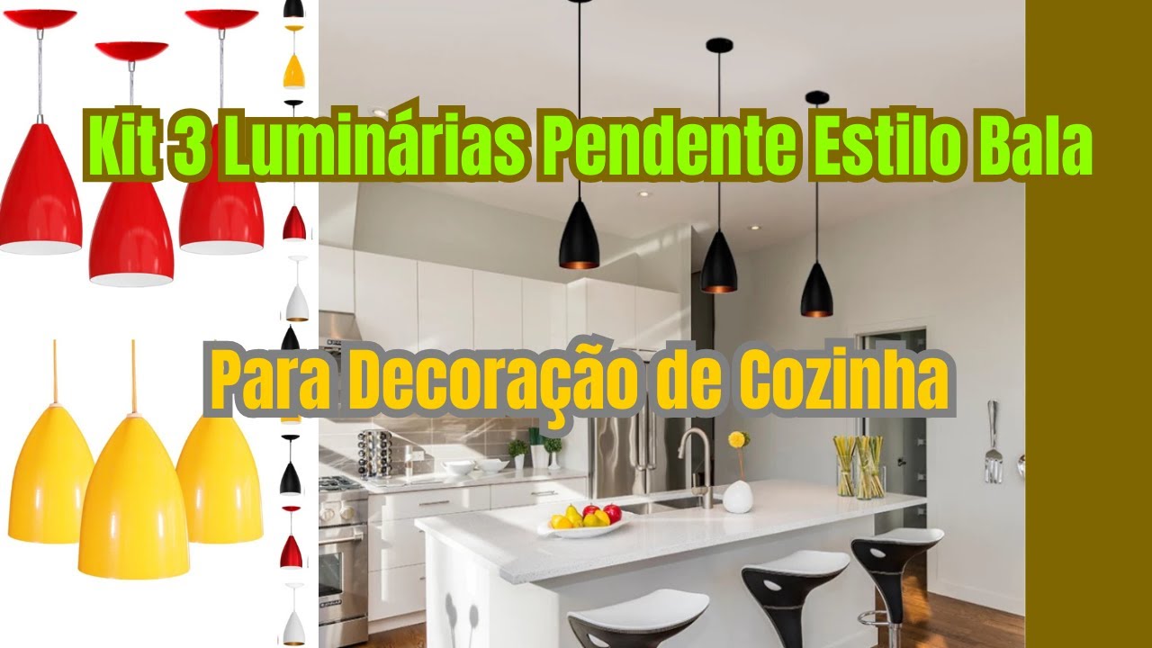 Luminária Para Teto de Cozinha e Sala Pendente Teto Luminária Pendente Luminária Estilo Bala Kit C/3