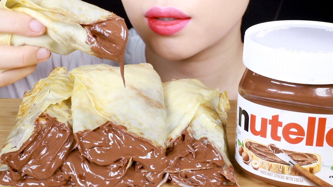 ASMR Nutella Chocolate Crepe Rolls Eating Sounds Mukbang