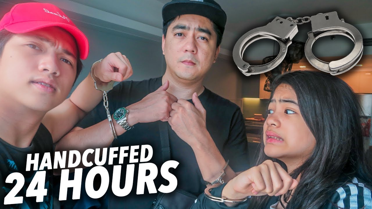 24 HOURS HANDCUFFED TO OUR DAD!! (Fathers Day) | Ranz and NIana