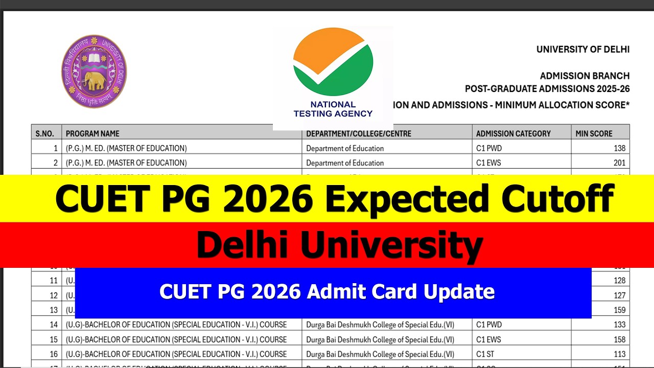 CUET PG 2026 Expected Cutoff | Delhi University | CUET PG 2026 Admit Card Update