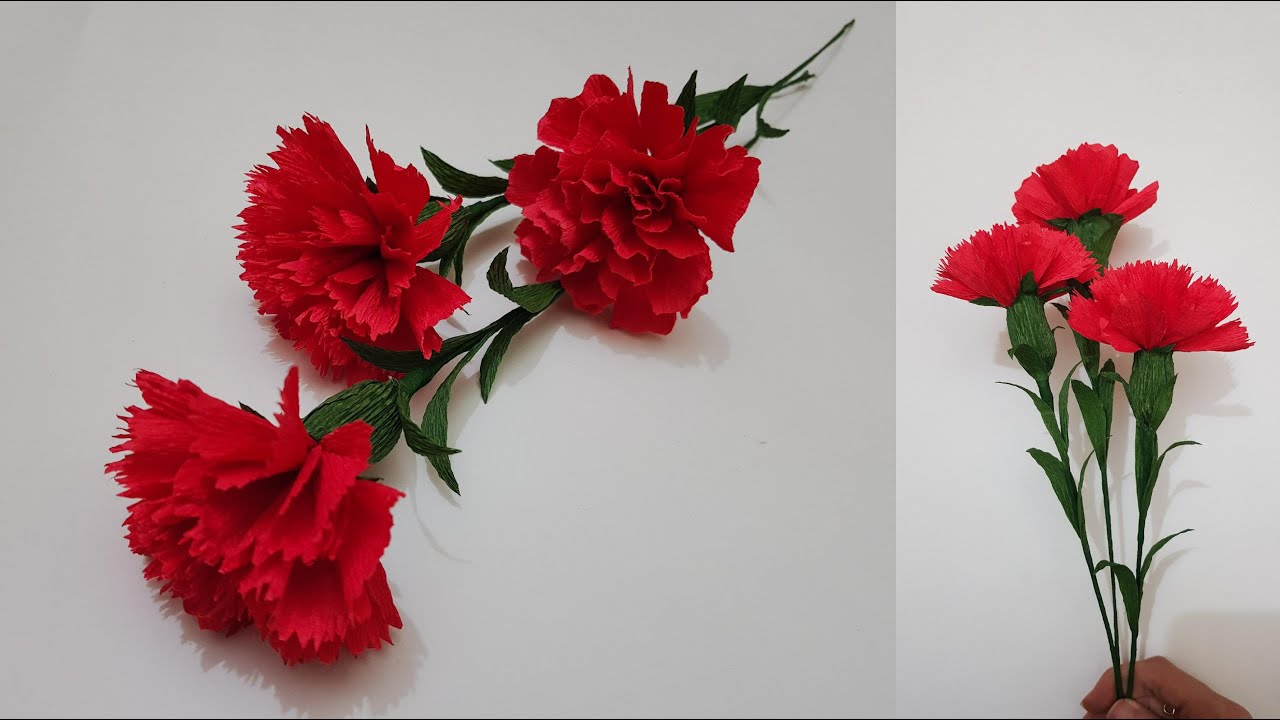 How To Make Carnation Paper Flower #1 / Làm Hoa Cẩm Chướng Bằng Giấy Nhún / Lana Paper Flowers