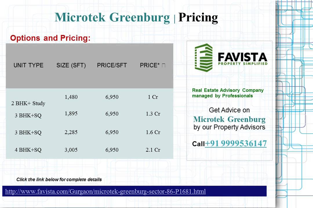 Microtek Greenburg New Project Price list Call @ 09999536147 Sector 86 Gurgaon
