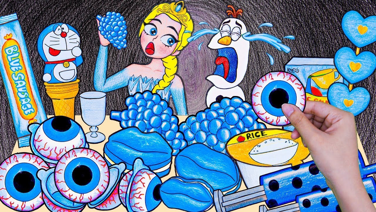 ELSA FROZEN vs BLUE FOOD CHALLENGES | Funny Animation Mukbang | Stop Motion Paper | Mr. Colorfull