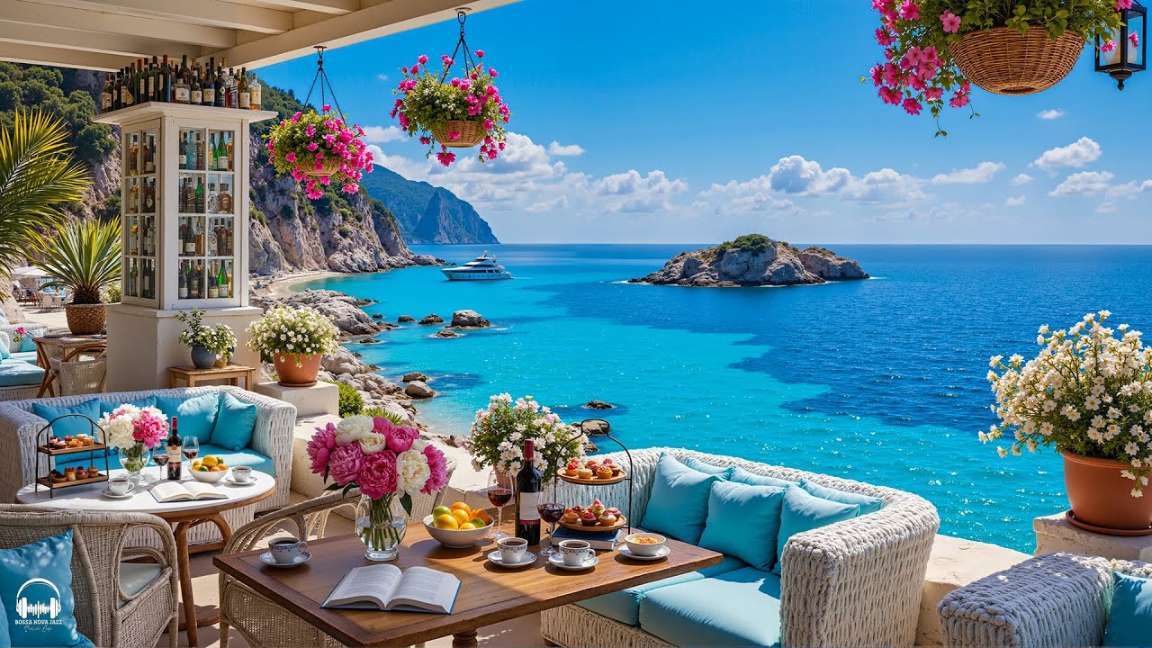 Happy Morning Jazz at Seaside Coffee Shop Ambience 🌊 Relaxing Bossa Nova & Gentle Waves for Focus