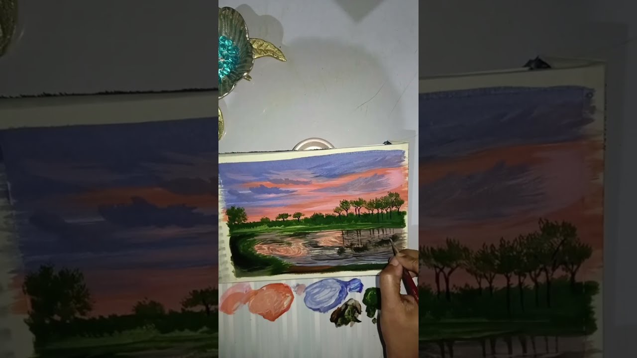 Beautiful sun sattle painting#acrylic painting#daily painting#painting asmr #relaxing painting