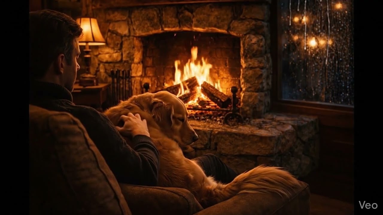 Cozy Fireplace with Dog & Owner 🐾🔥 | Relaxing Night Ambience for Deep Sleep & Stress