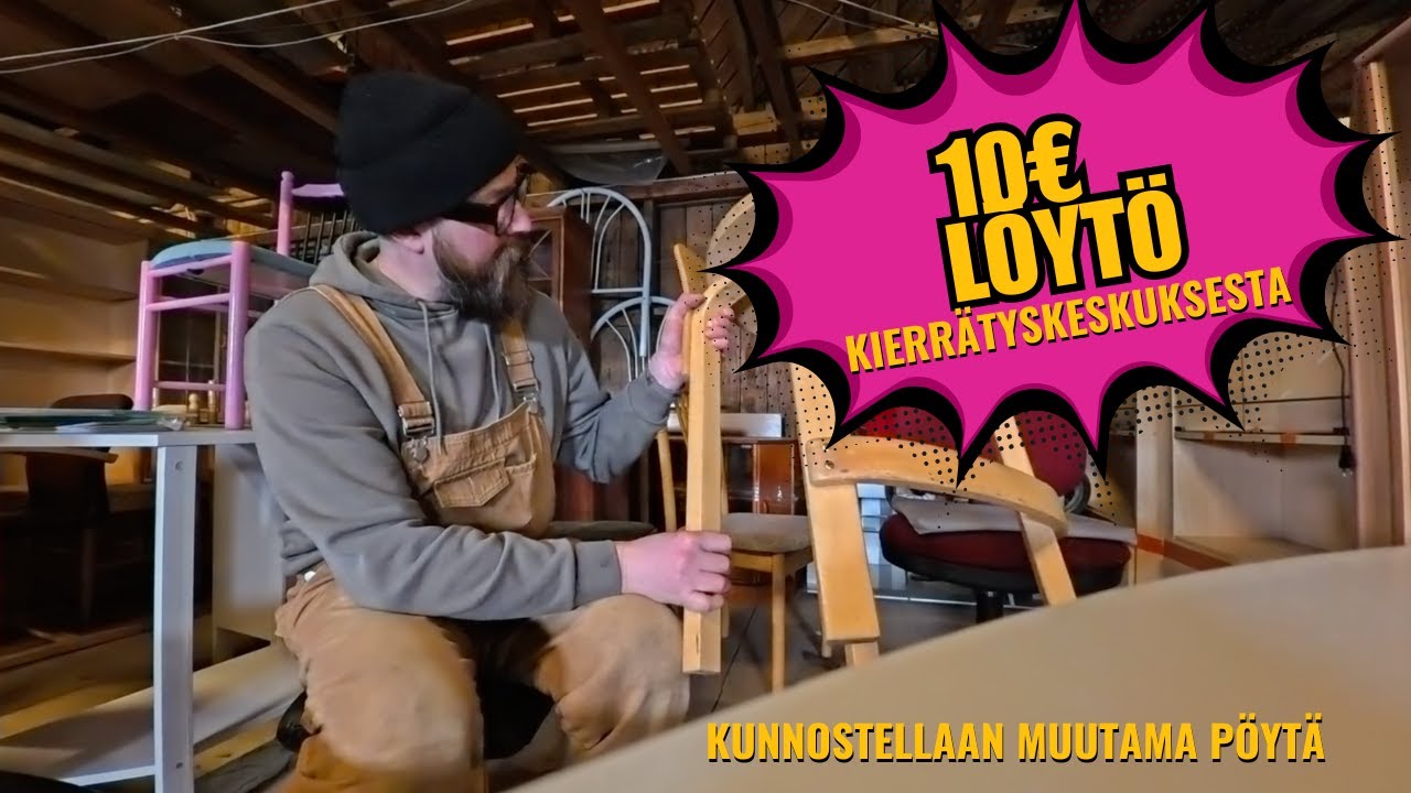 Löysin Artekin tuolin 10€ ja kunnostellaan pöytiä