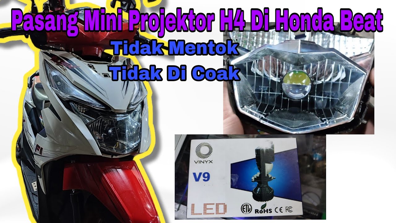 Pasang Lampu Mini Projector H4 di motor honda beat. Mini proji