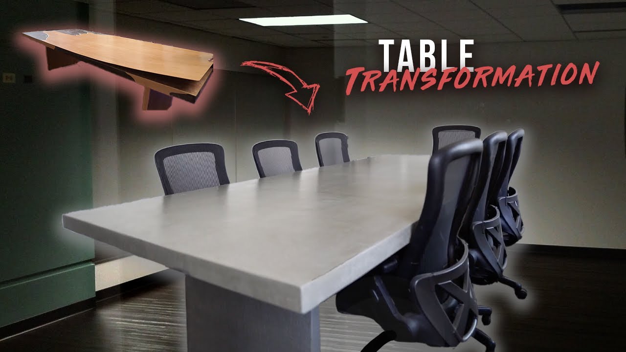 Concrete Overlay Resurfacing Transforms Conference Table From Old Laminate To Stone Coat Top