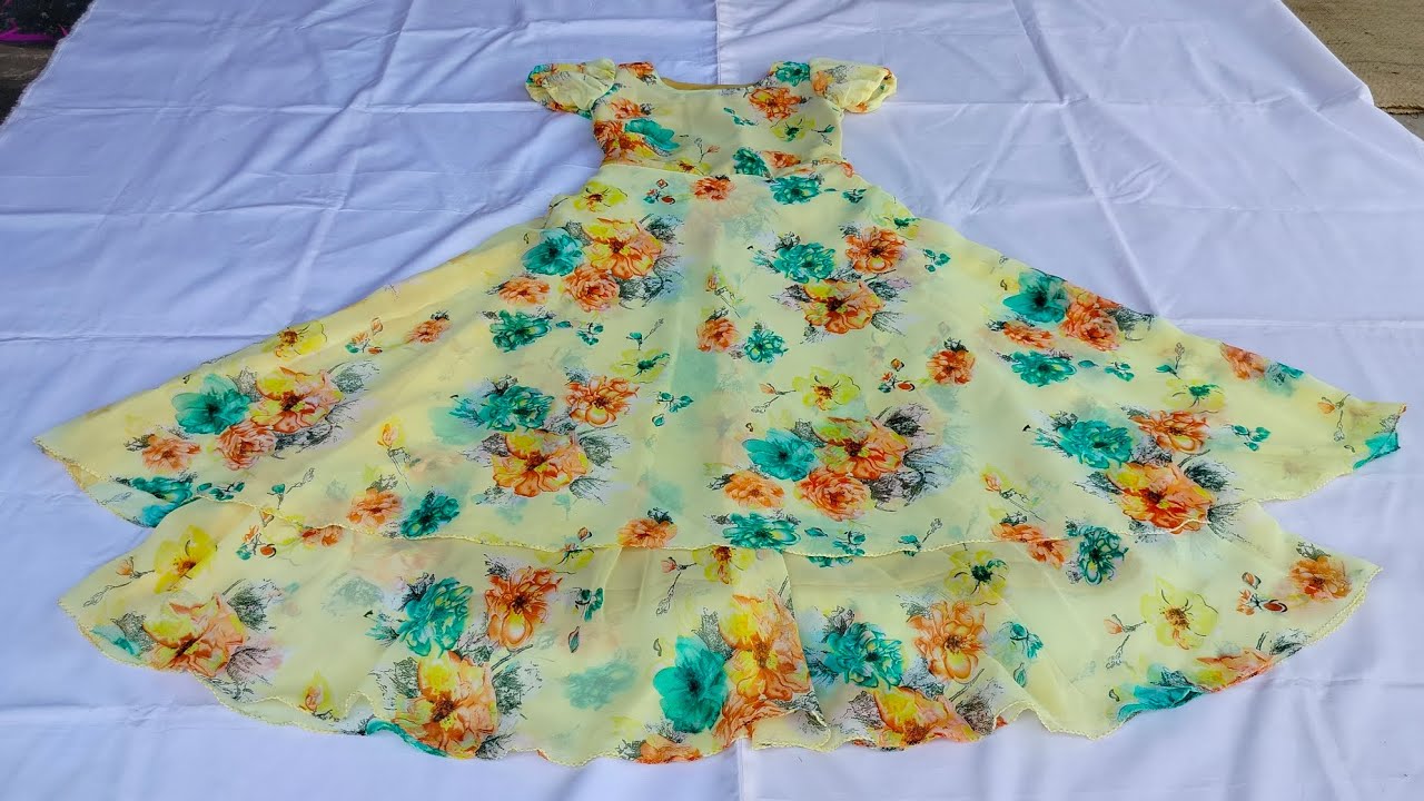 Double layer frock💛💚 cutting and stitching video ll frock designs ll subscribe for more videos