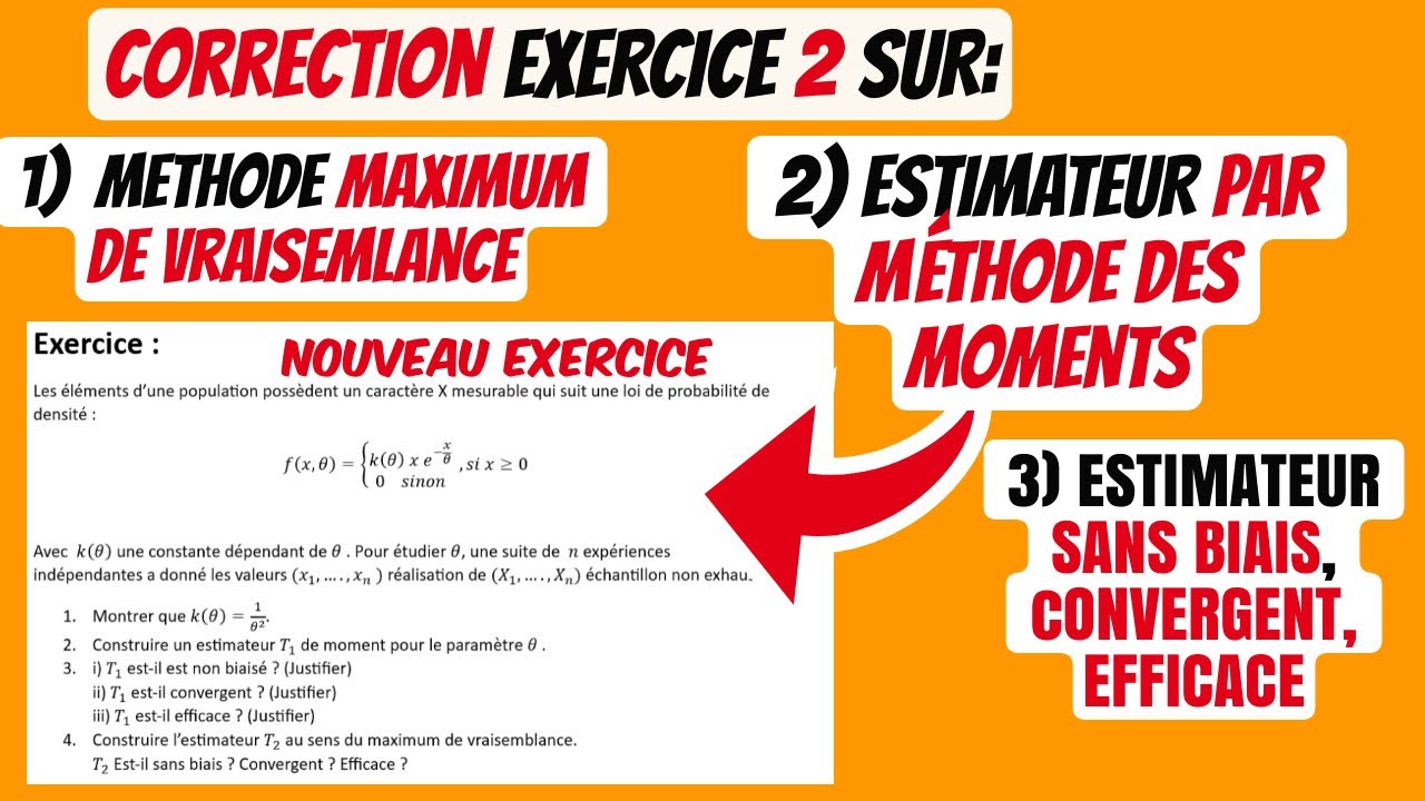 👉 Correction exercice  2 sur méthode des méthodes des moments ,méthodes du maximum de vraisemblance.