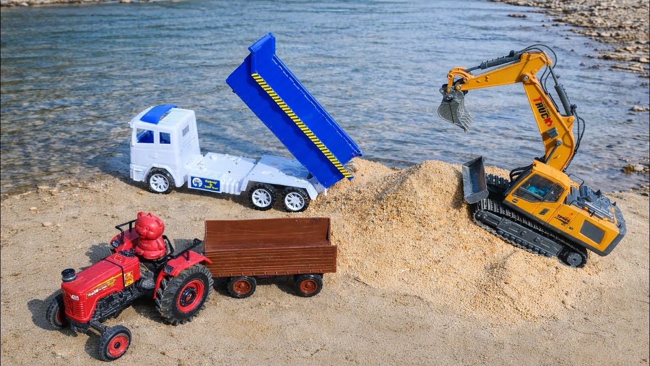 RC JCB Loaded Sand into Lorry and | Tractor Helping Sand Transport @Kdltoys1619 #sand #rctoys #kid