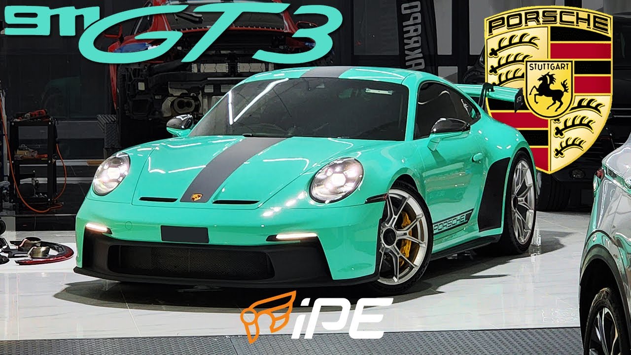 IPE TITANIUM EXHAUST ON PTS MINT GREEN PORSCHE 992 GT3