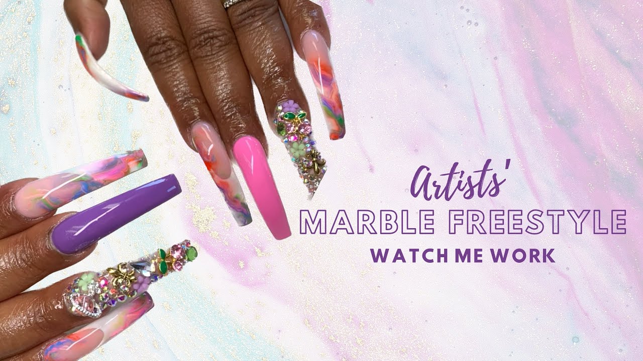 Посмотрите, как я работаю: ногти Extendo Curve | Freestyle Marble | Bling Junk Nail | Акриловое н...