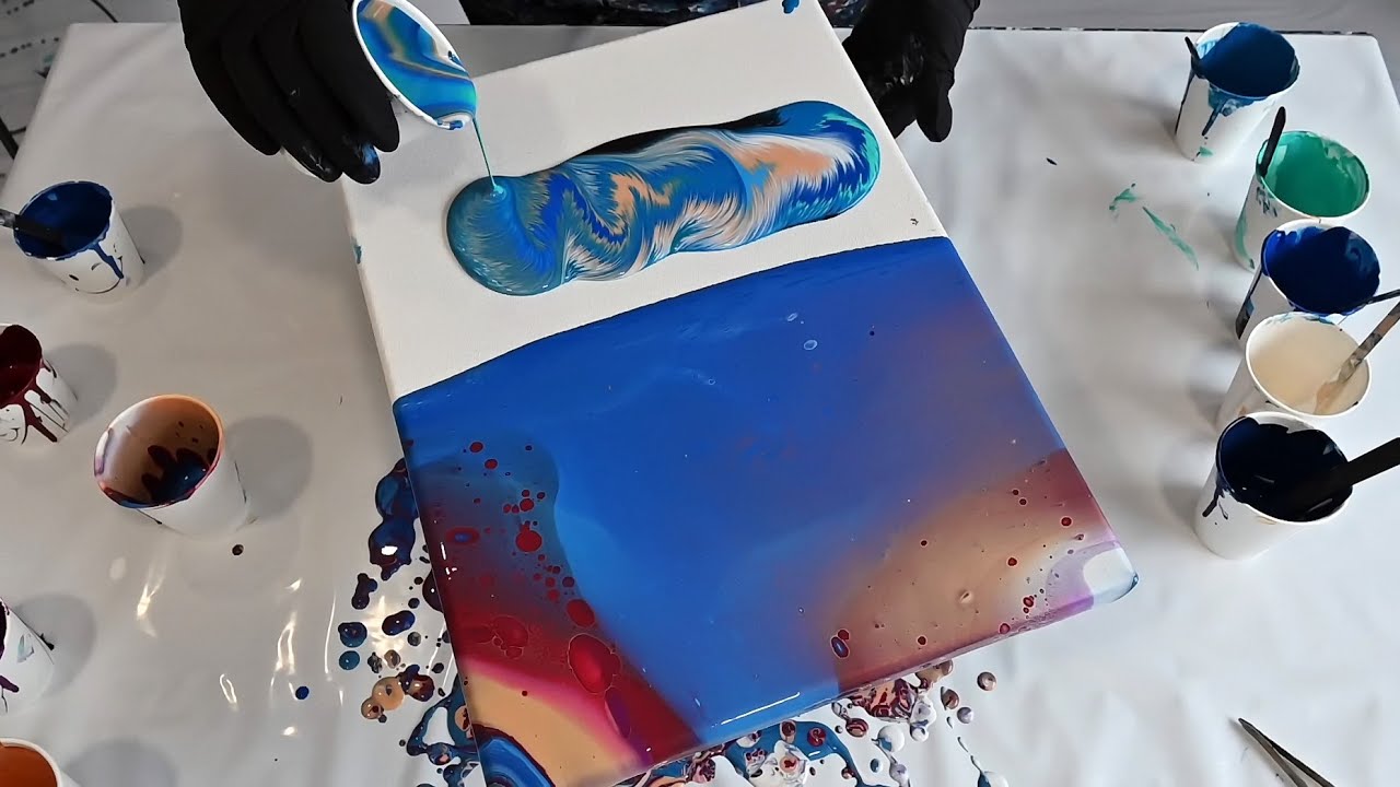 Combine Two Basic Acrylic Pouring Techniques to Create a Beautiful Abstract Landscape