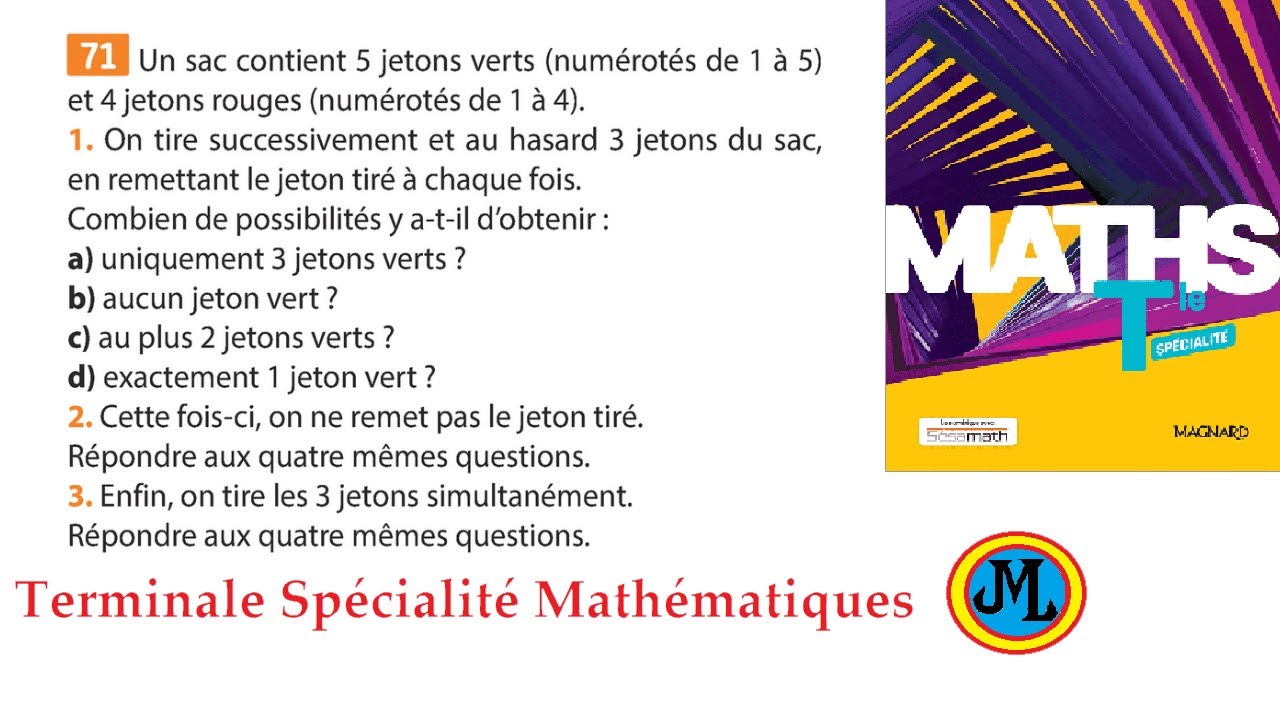 Dénombrement. Ex 71 p 352 du Sésamath en terminale spécialité mathématiques. Livre MAGNARD.