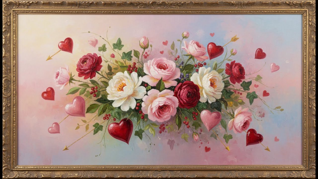 ❤️ LOVE FRAME TV ART | Valentine’s Day Floral Art 💕 Flowers & Hearts | Romantic Art for TV in 4K