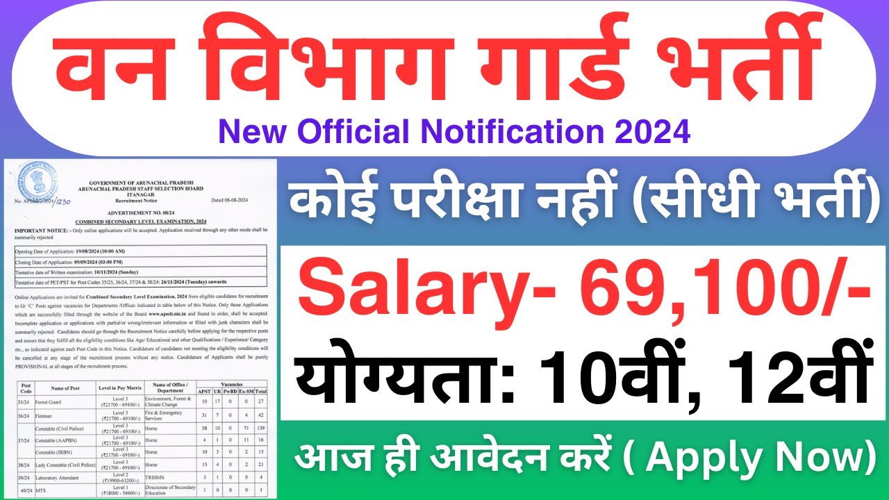 वन विभाग भर्ती 2024 | Forest Guard New Vacancy 2024 | job vacancy 2024