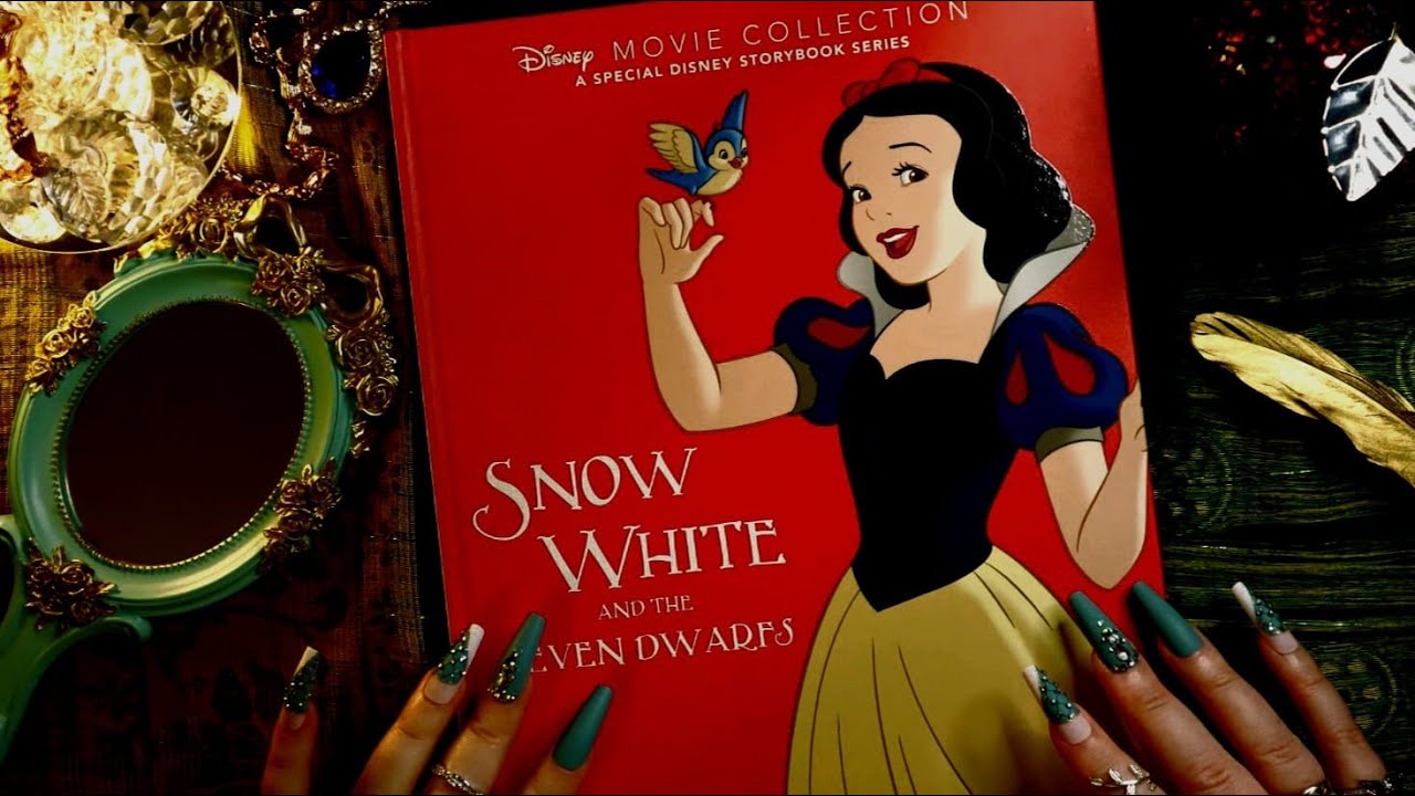 ASMR Book Sounds for Sleep 📕 Tracing & Brushing Pages 🍎 Disney Snow White ✨ Reading & Whispering
