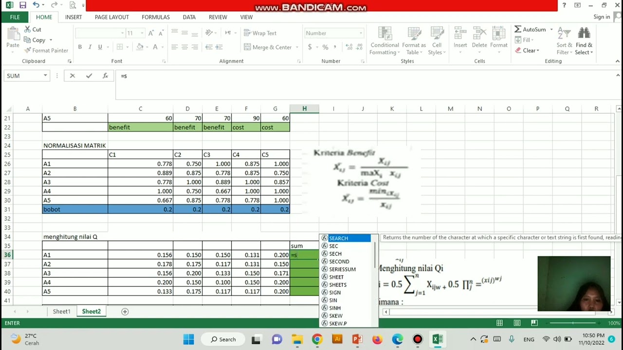 Tenik Pengambilan Keputusan Perhitungan metode Waspas dengan menggunakan Microsoft Excel