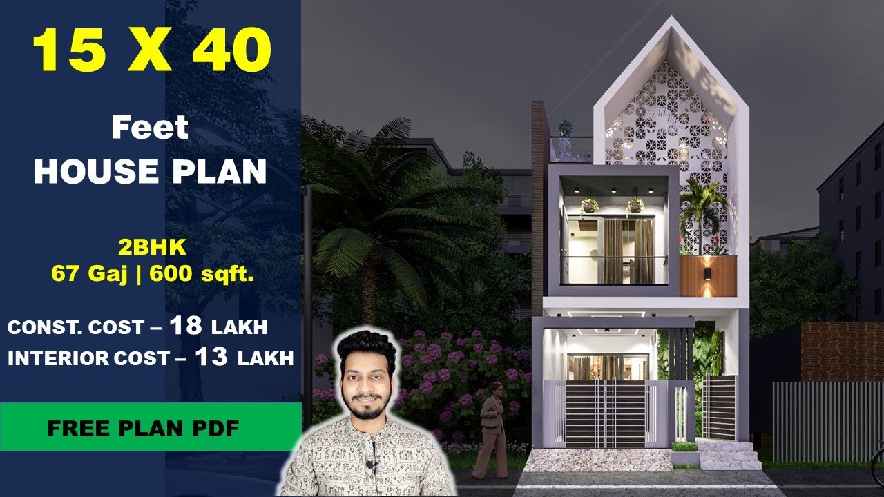 15x40 Duplex House Plan | 67 Gaj | 600 sqft | 2BHK House plan 3D | 15 by 40 ka Naksha || DV Studio