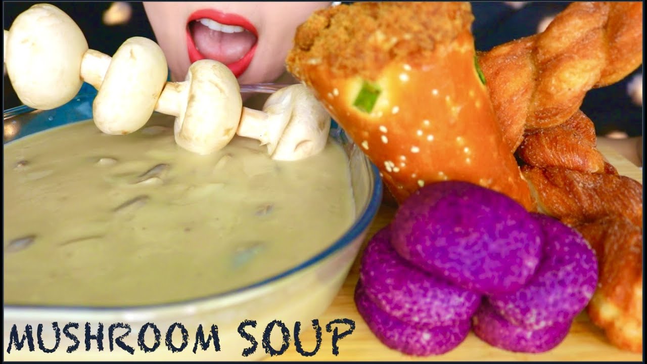 ASMR CREAMY MUSHROOM SOUP, MOCHI SWEET POTATO BUNS, PORK FLOSS BREAD,  TWISTED DOUGHNUT 蘑菇汤 咀嚼音 | 먹방